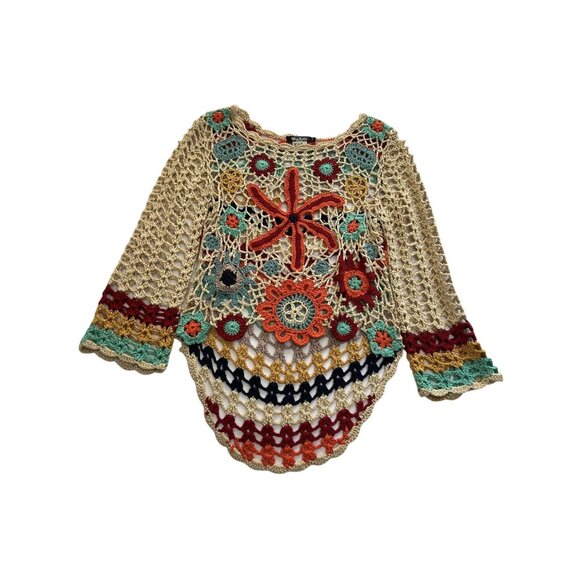Miss Kelly Tops - Miss Kelly 1999 Starfish Colorful Crochet Top in Cream